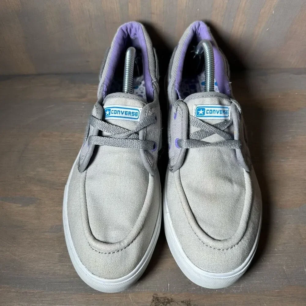 Converse Girls Size 5 Sneaker Casual Canvas Gray Purple Lace Up Round Toe Shoes